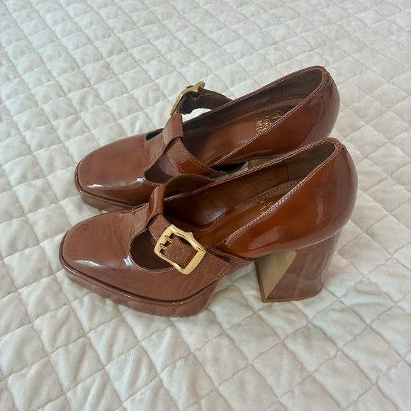 Vince Camuto Marocean Brown Patent Leather Platform Mary Jane Heels 7.5 New - Picture 5 of 11